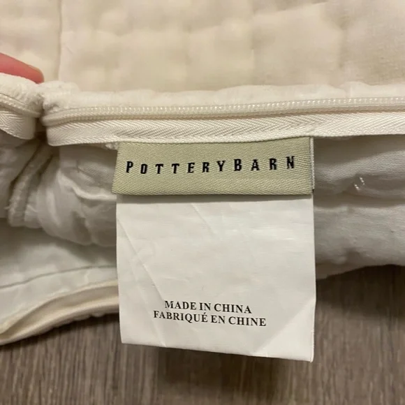 Pottery Barn Washed Velvet Cotton Quilted Cream Sham 20” Sq - Picture 10 of 11